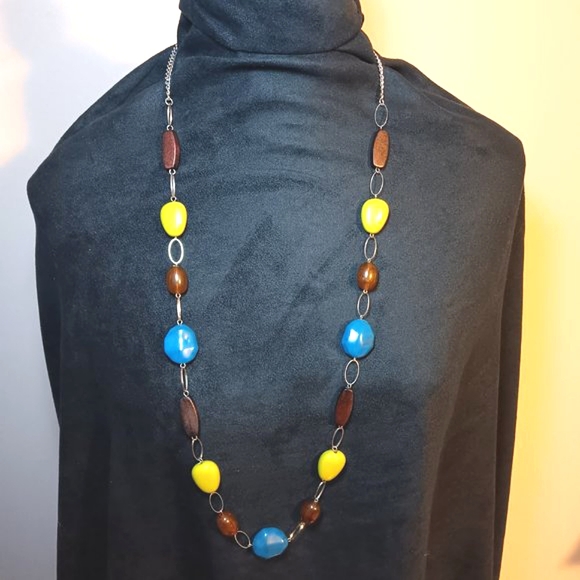 Costume Jewelry Beaded 36" Necklace  Turquoise Lime Green Brown Silver - Picture 8 of 8